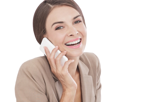 Portrait businesswoman working on laptop