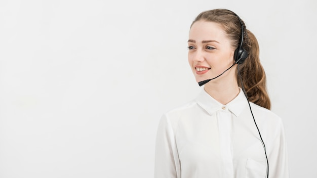 Photo portrait of call center woman