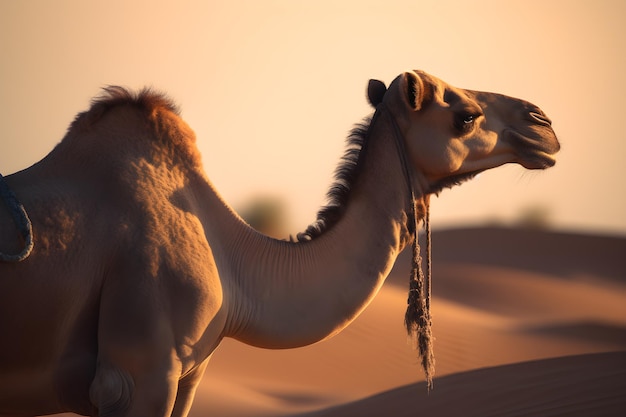 Portrait of a camel in a desert setting