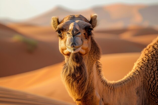 A portrait of a camel in a natural setting