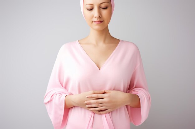 Photo portrait of cancer girl wearing headscarf