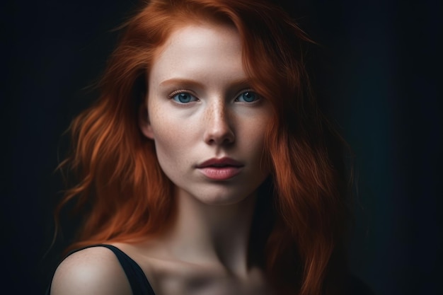 Portrait of candid authentic redhead model girl generative ai