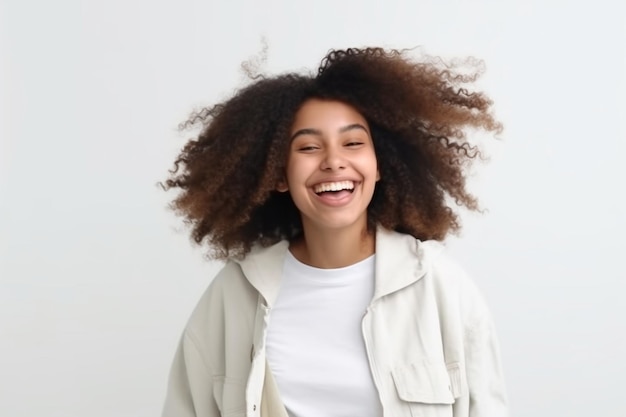 Portrait of carefree and silly happy beautiful and sincere African american young woman waving head