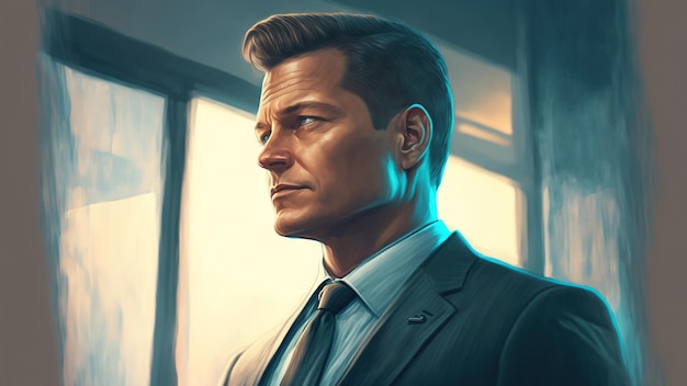 Portrait of a cartoon businessman Digital art style illustration painting of a businessman person