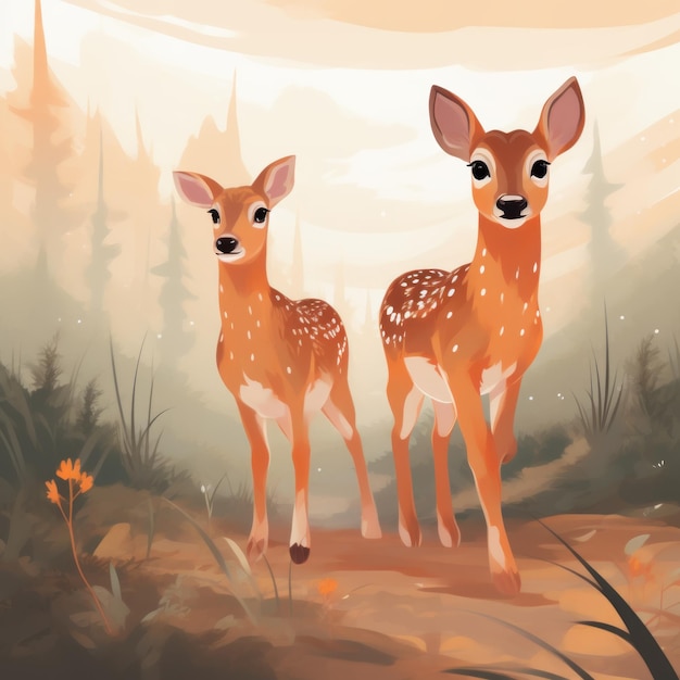 Portrait of cartoon style sika deer generative AI