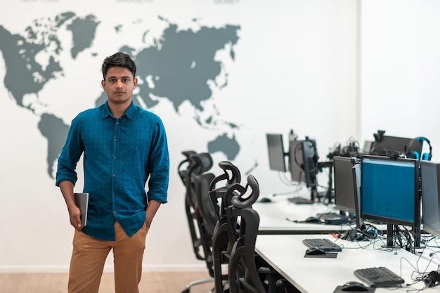 Portrait of casual business men leader standing confidence at Co-Working space.Small Business Startup Concept. Selective focus. High-quality photo