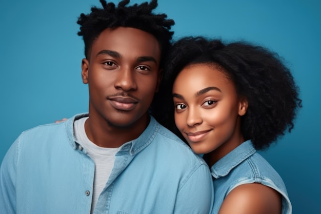 Portrait of casual happy african american young couple looking at camera and posing standing isolat