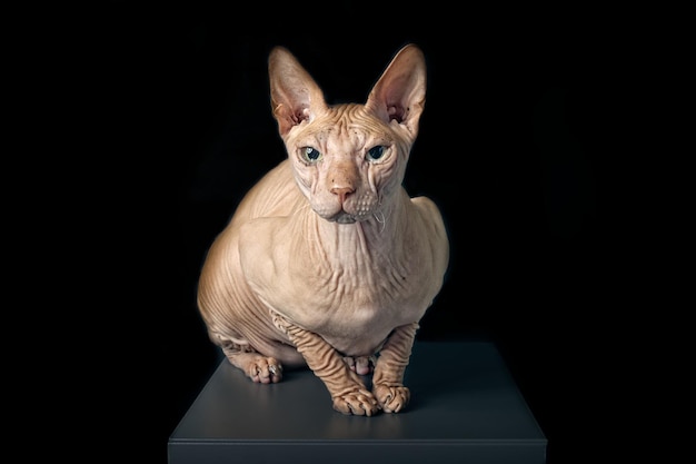 Photo portrait of cat against black background