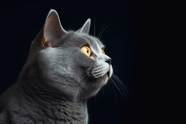 Portrait Of Cat British Shorthair In Profile On Black Matte Background Generative AI