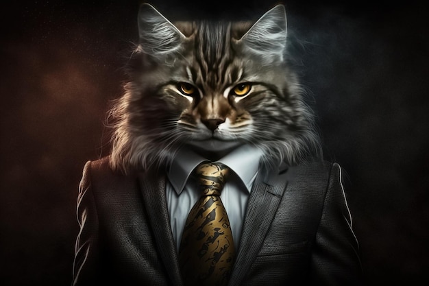 Portrait of a cat in business suit, stock market creative concept