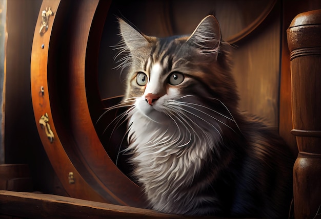 Portrait of a cat in the dock Generate Ai