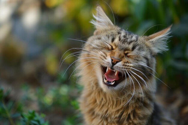 Photo portrait of cat laughing or yawing