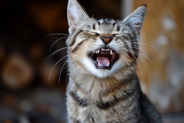 Photo portrait of cat laughing or yawing