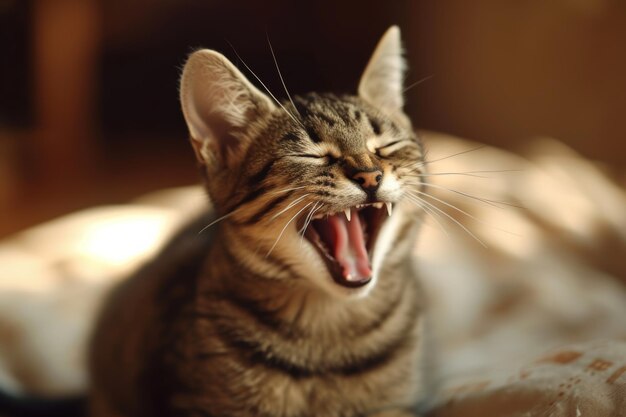 Photo portrait of cat laughing or yawing