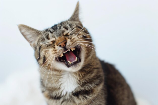 Photo portrait of cat laughing or yawing
