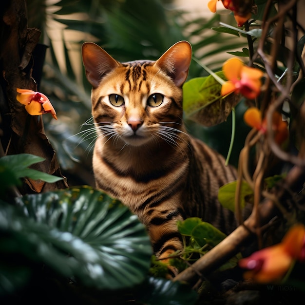 Photo portrait of cat in nature or cat in jungle