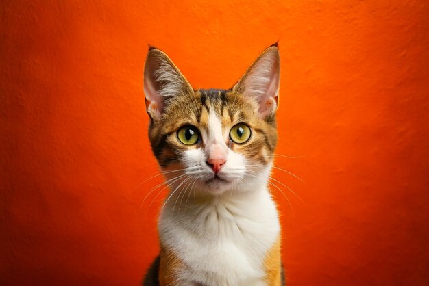 Portrait of a cat on a orange background