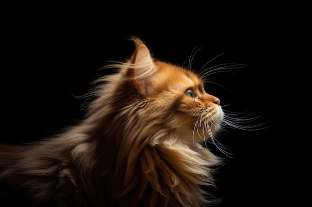 Portrait Of Cat Persian In Profile On Black Matte Background Generative AI