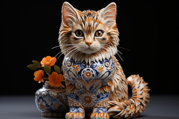 A portrait of a cat in pottery style