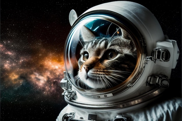 Portrait of a cat in a spacesuit in open space AI generated