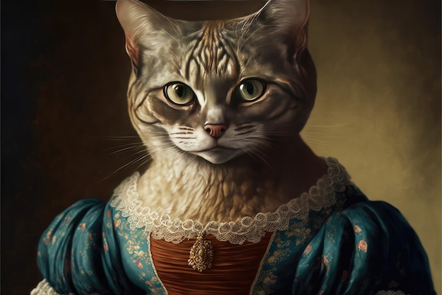 Portrait of cat in a victorian dress