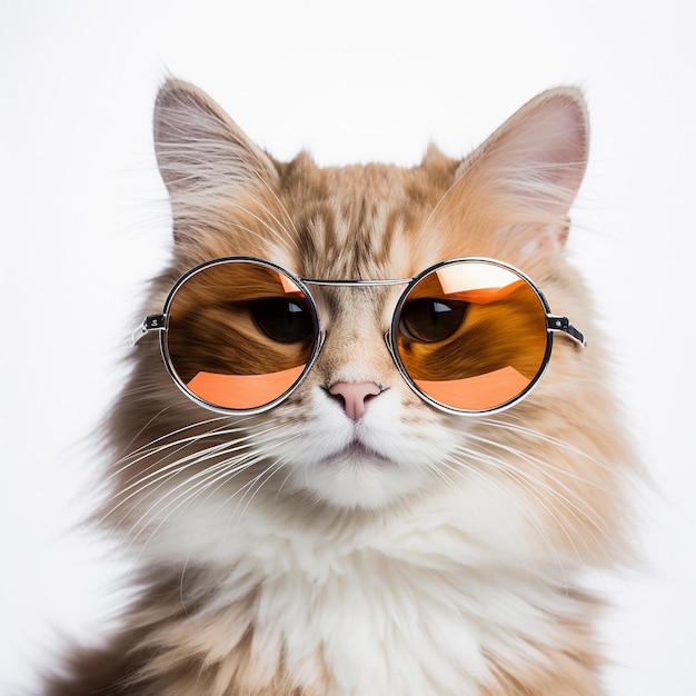 Photo a portrait of a cat wearing sunglasses on white background studio shot