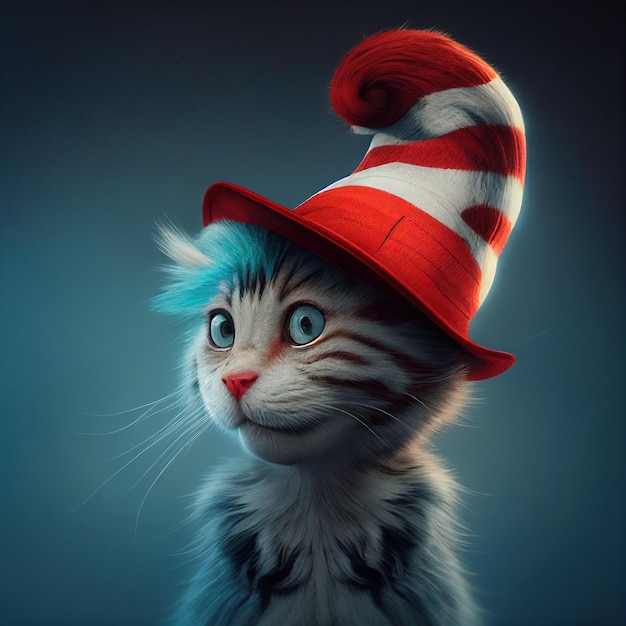 Portrait of cat wearing winter hat