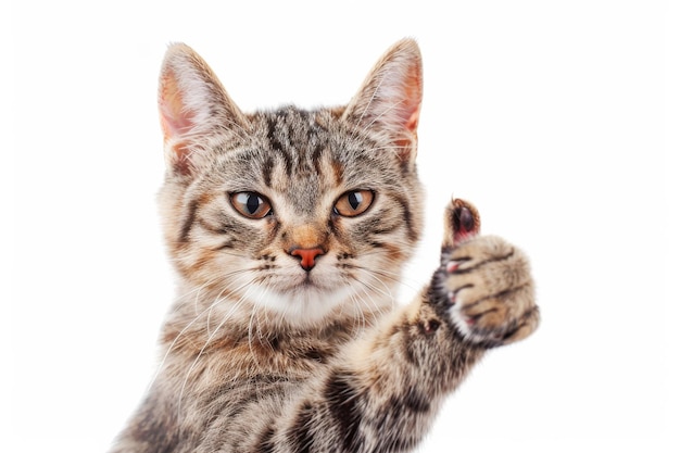 Photo portrait of cat with thumbs up pose