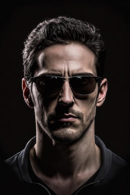 Portrait of caucasian man wearing sunglasses on black background Studio shot