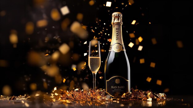 Premium AI Image | Portrait of champagne bottle and wrapped gift on
