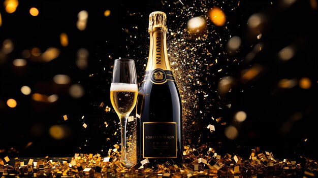 Premium AI Image | Portrait of champagne bottle and wrapped gift on