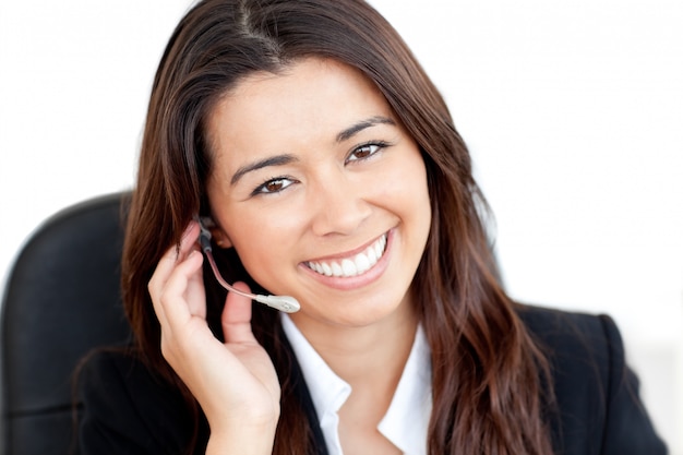 Portrait of a charismatic asian businesswoman with headphones 