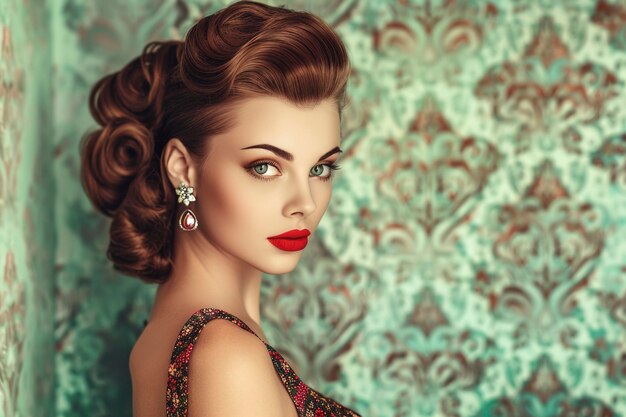 Photo portrait of a charming pinup woman with retro hairstyle