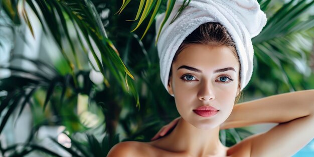 Portrait of charming sensitive intricate woman in luxury spa perfect skin big eyes sensitive lips staged photo with copyspace professional shoot ar 21 v 6 Job ID 6dba806e9955418f983af62f11ebd5e8