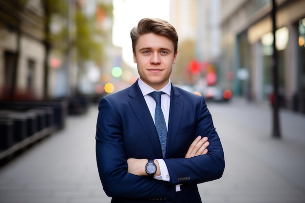 Portrait of a cheerful businessman dressed in suit