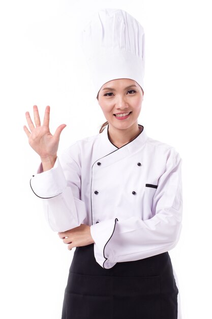 Ritratto di un allegro chef femminile