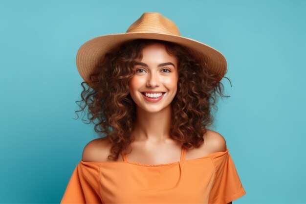 Portrait of cheerful pretty cute lady wear stylish clothes demonstrate empty space summer discount