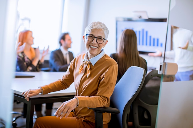 Portrait of cheerful senior businesswoman in office