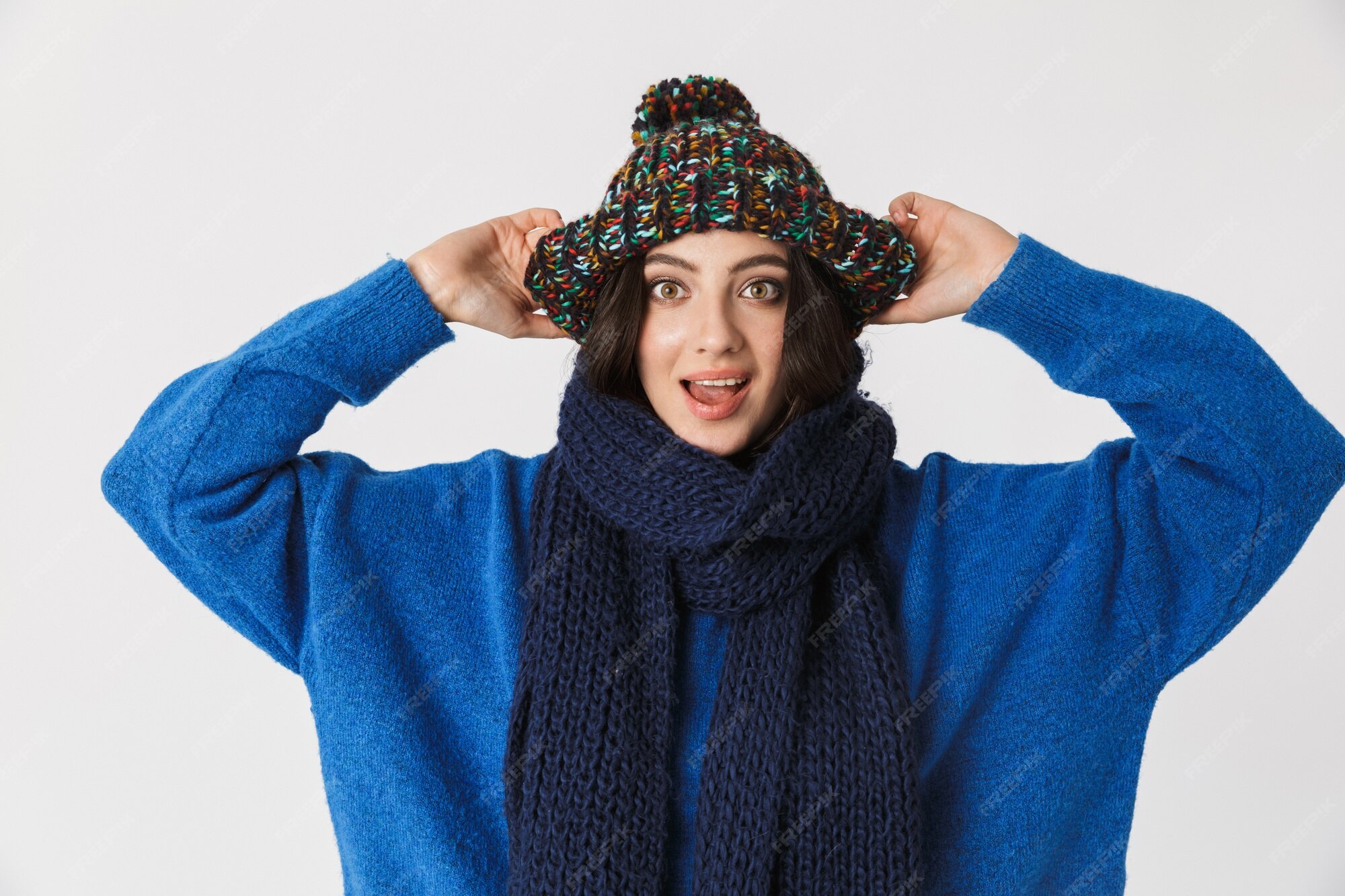 Premium Photo Portrait of cheerful woman wearing winter hat and