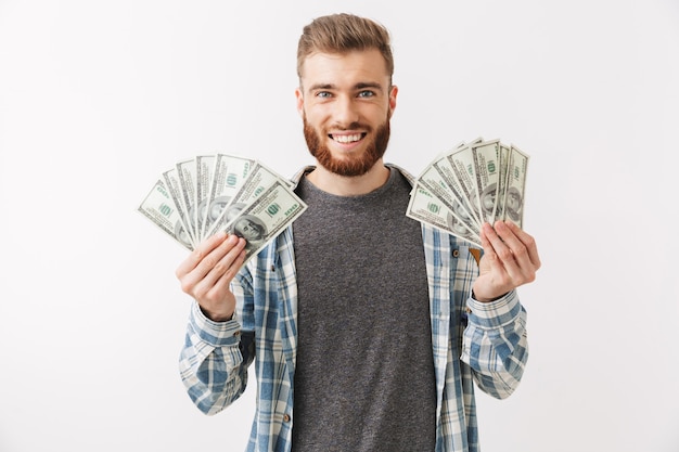 Portrait of a cheerful young bearded man