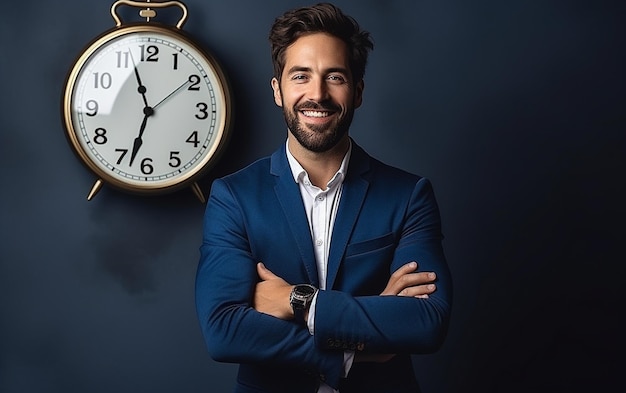 Portrait of a Cheerful Young Businessman with Wristwatch Generative AI