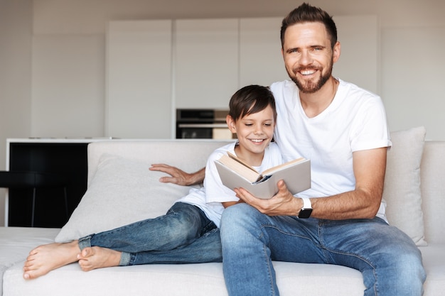 Portrait of a cheerful young father and his son