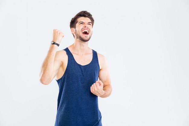 Portrait of a cheerful young fitness man