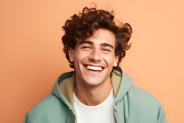 Photo portrait of cheerful young man smiling