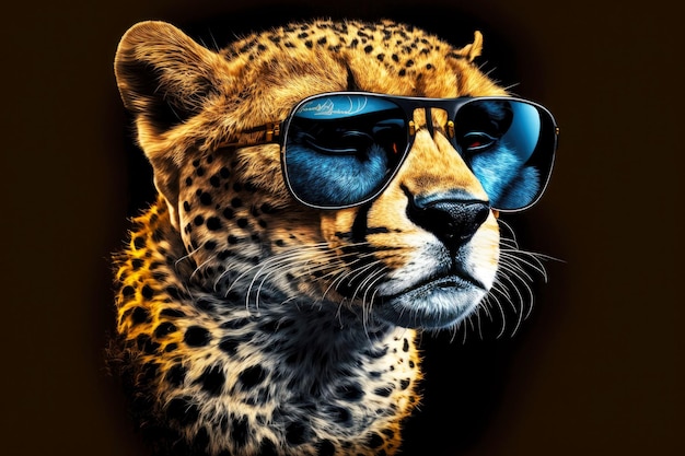 Premium Photo | Portrait of cheetah with sunglasses on a dark ...