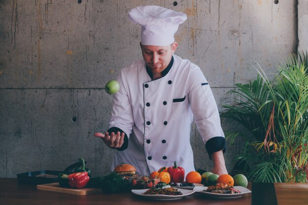 写真 肖像画、料理人、台所、食べ物、野菜