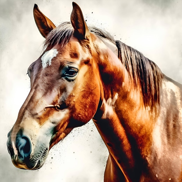 Portrait of a chestnut horse with mane in grunge background