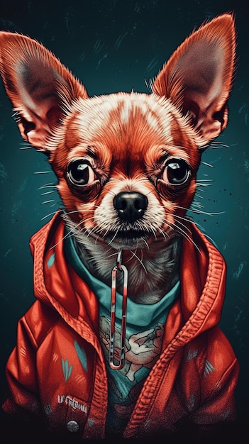 Portrait of a chihuahua in a red jacket