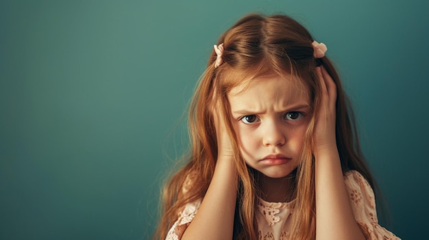 portrait of childgirl with expressing Fear and Anxiety with copy space isolated on solid color background