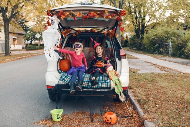 Portrait of children in car